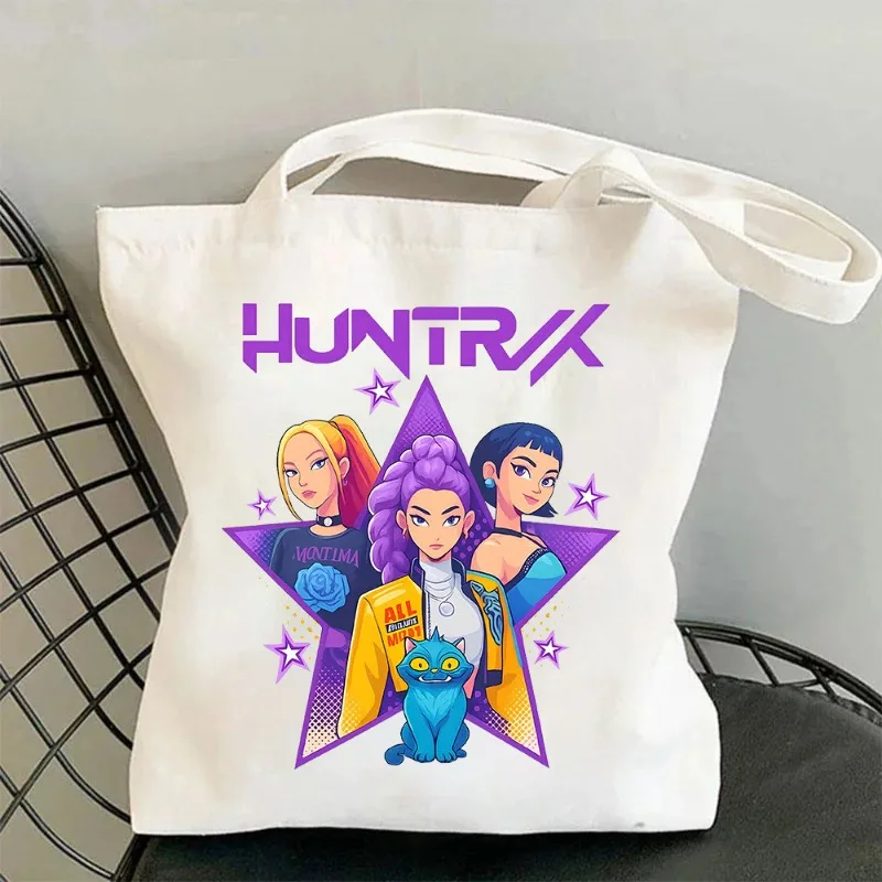 

KPop Demon Hunters Women's Canvas Bags Handbag Multi-purpose Shoulder Tote Bag Large Capacity Shopper Student Lunch Box Bag Gift
