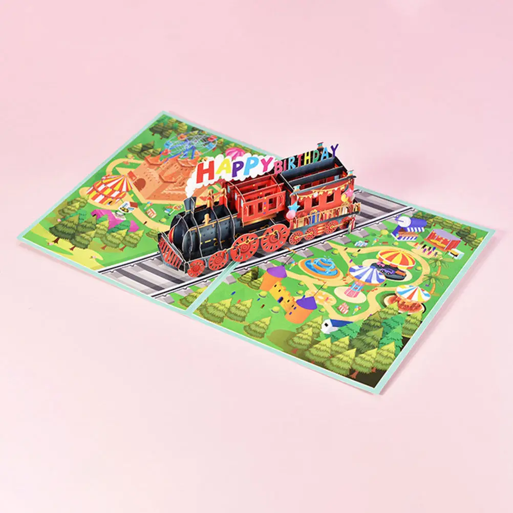 

1Set 3D Three-Dimensional Train Birthday Card Pop-Up Greeting Card Handmade Paper Craft Exquisite Stylish Decorative Festival