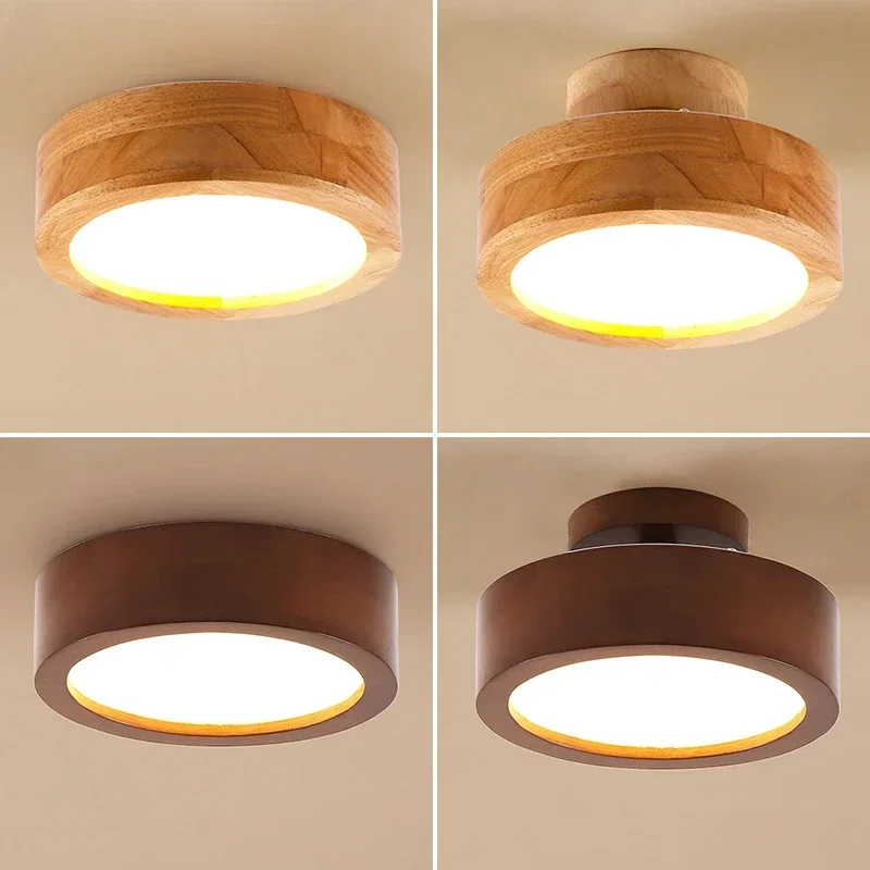

Nordic Natural wood Lamp modern Ceiling Lightsentrance hallway Light Round Wooden Surface Mounted balcony LED BedroomLamp