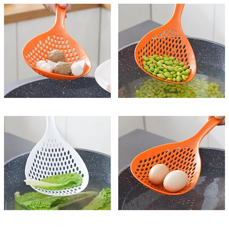 Strainer Scoop Colander Slotted Pasta Spoon Plastic Skimmer Spoon with Handle Food Drain Shovel for Kitchen Cooking