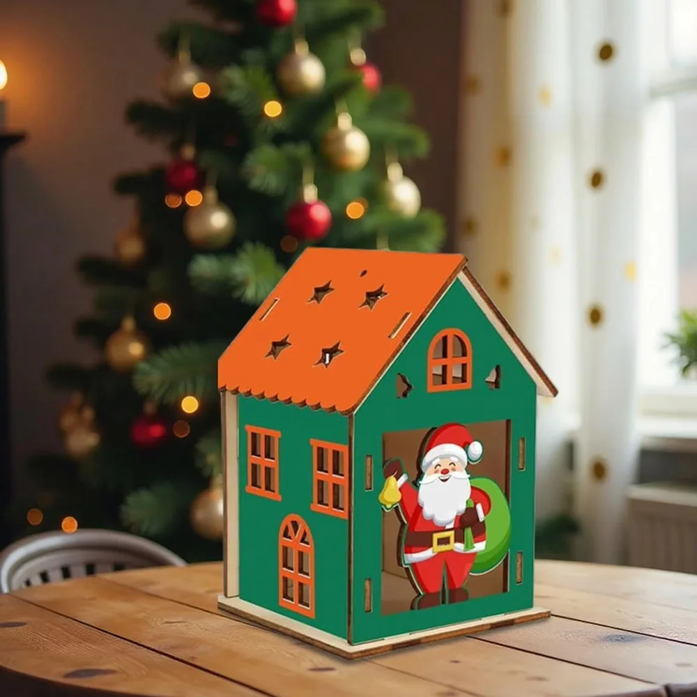 

5pcs/set Wooden Christmas House Craft Kit Paint Build Art Craft Make Your Own 3D House Kit for Christmas Party Decoration