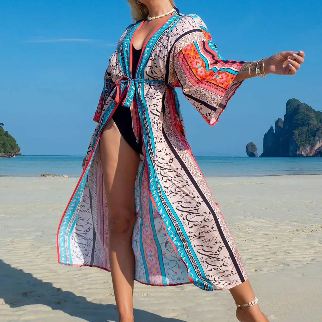 Schlangenmuster-Strandkleid, Strandmode, bedrucktes Maxikleid, Kimono, Boho-Langtunika, Strandkleidung, Damen-Strandüberwurf, Überwürfe, Damen V4426 – Detail 32