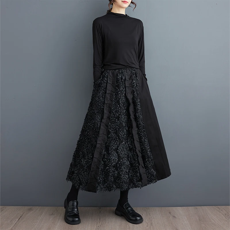 Falda holgada acampanada Bla Fi Sc, diseño de empalme, falda Midi de cintura alta para mujeres jóvenes, Otoño 2023