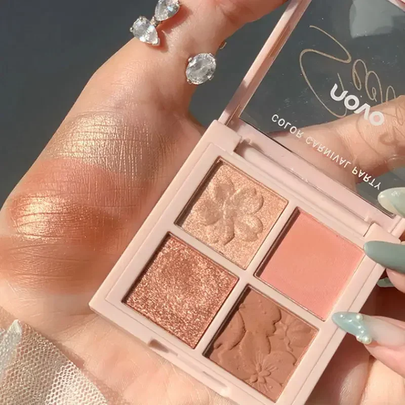 NOVO 아이 섀도우 팔레트 4 색 오리지널 한국 스타일 메이크업 매트 Pearlscen 글리터 아이즈 방수성 오래 지속되는 귀여운 화장품