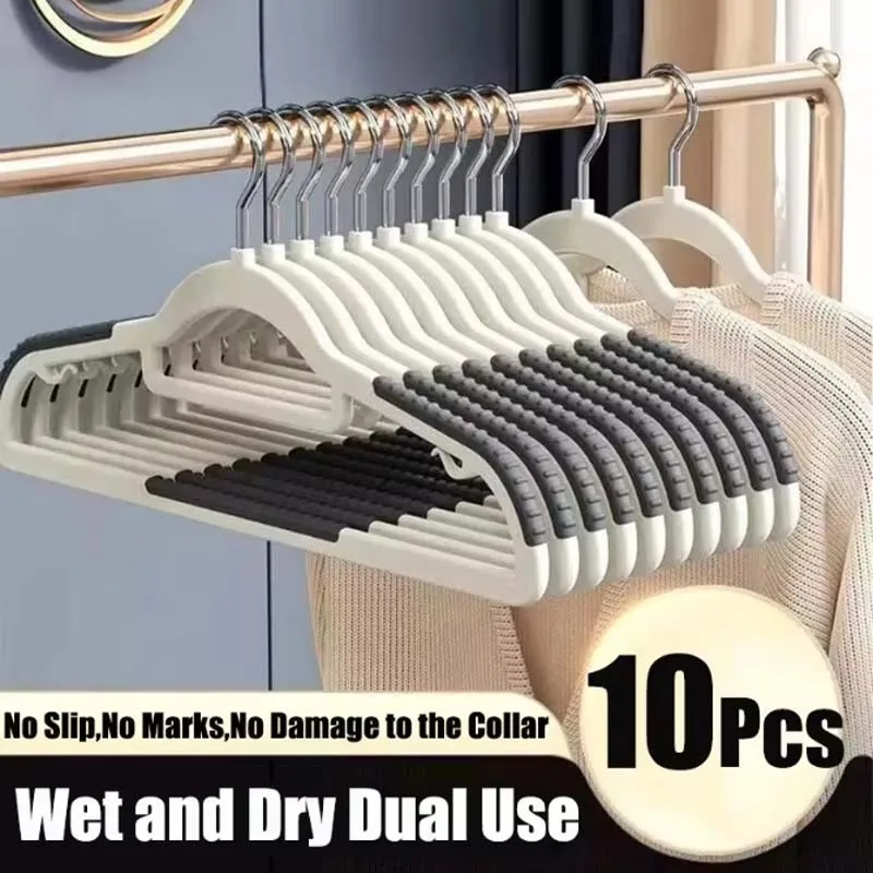 Hanger 10Pcs Anti-Slip Grey Multifunctional Wet and Dry Household Hanger Suitable for Hanging Storage Clothes Bedroom Ward