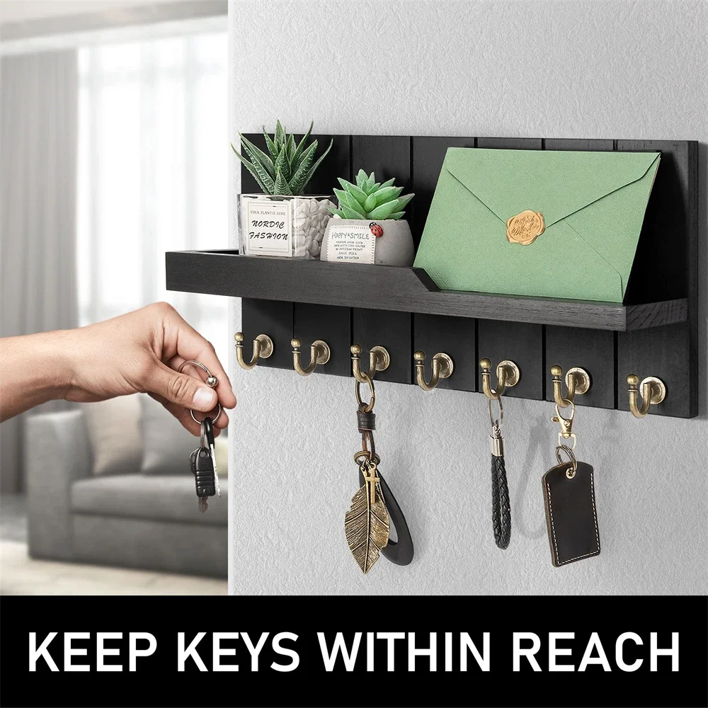 

Wooden Key Holder Wall Mounted for for Home Entryway Decor Key and Mail Holder with Shelf and 7 Key Hooks for Mail Organizer