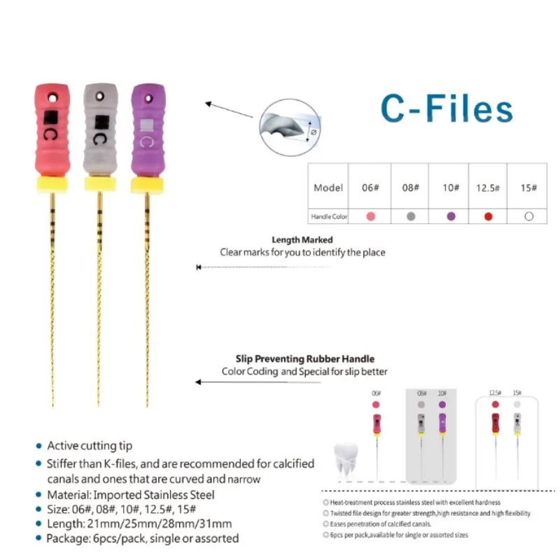 10 Packs 21/25mm 015-040 Dental   C-FILES  K- FILES SS Endo Root Canal K Files Hand Use Endodontic Dentistry Supplies