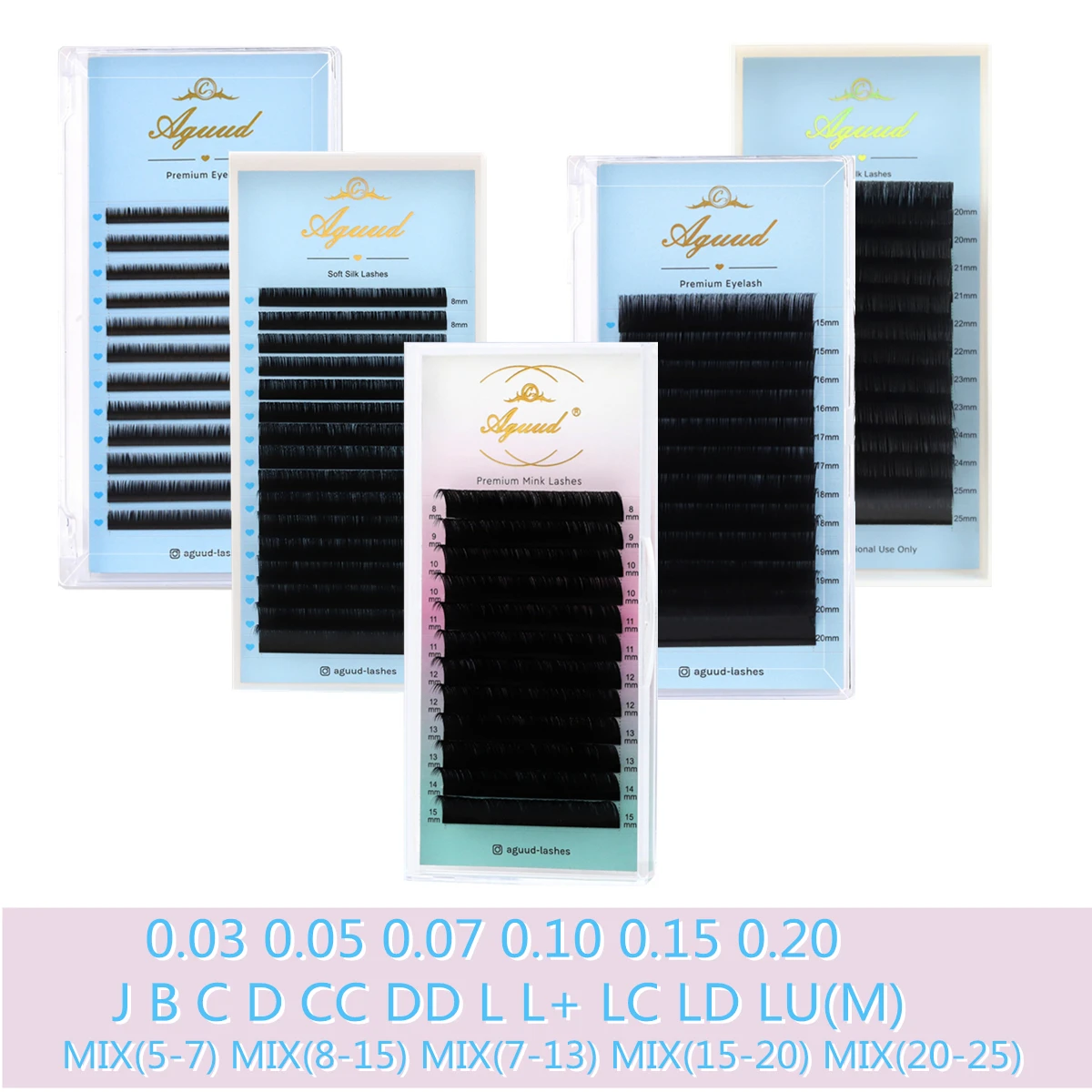 AGUUD New All Size Russian Volume & Classical Eyelash Matte Black Silk False Lash Extensions J/B/C/D/L/LU(M) Mix 5-25mm Cilia