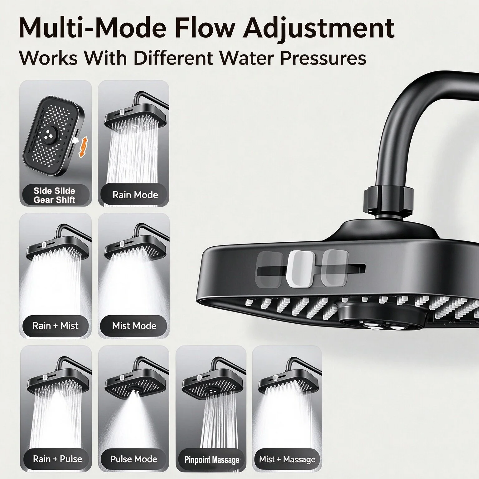 Multifunctional High Pressure Large Flow Ceiling Mounted Shower Head 7-Function Side Slide Gear Shift  Thicken Bathroom Shower