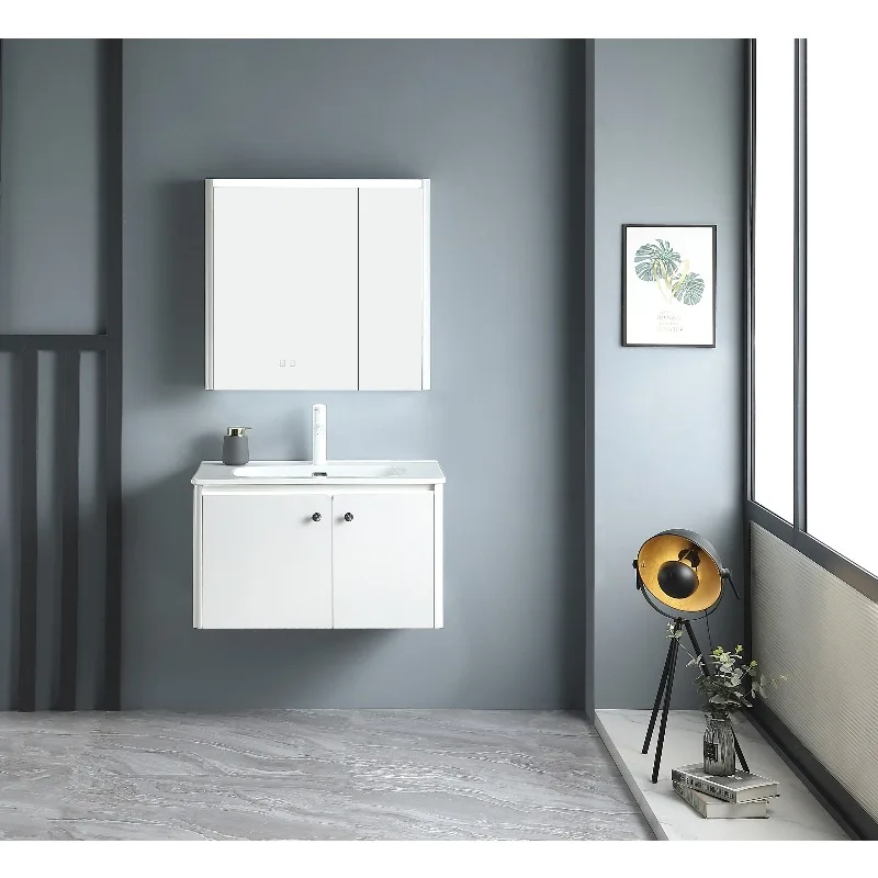 

Modern Luxury Luminous Bathroom Cabinet Stainless Steel Vanity Bedroom Sink Sink