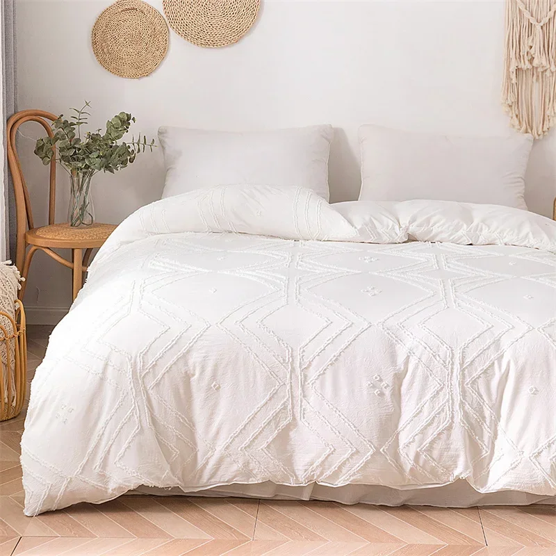 High Quality Geometric Cut Flowers Duvet Cover Set King Size Pure Color Queen Bedding Set Twin High End Quilt Covers Pillow Case