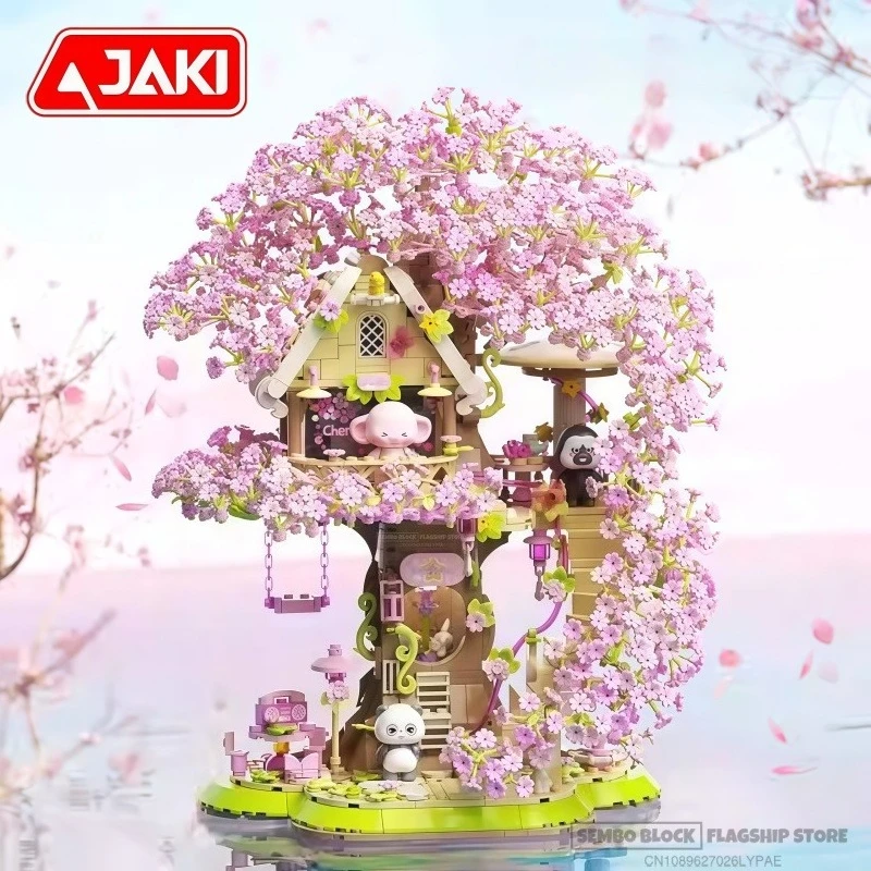 JAKI Sakura Baumhaus Spieluhr Zusammenbau Bausteine Anime Modell Desktop Sammeln Ornamente Kinder Urlaub Geschenke