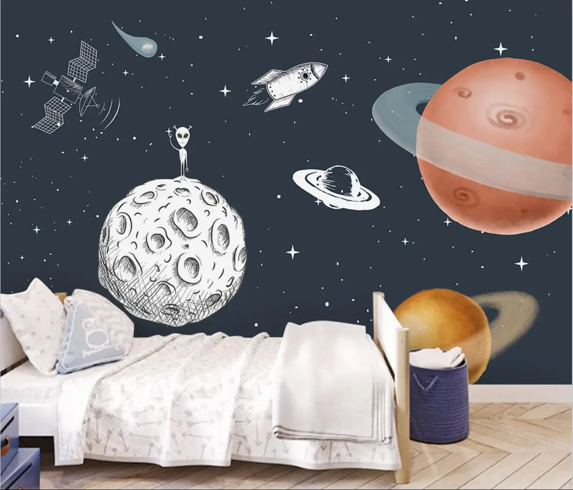 

beibehang Custom 3d wallpaper mural hand painted space universe children's room background wall painting papel de parede