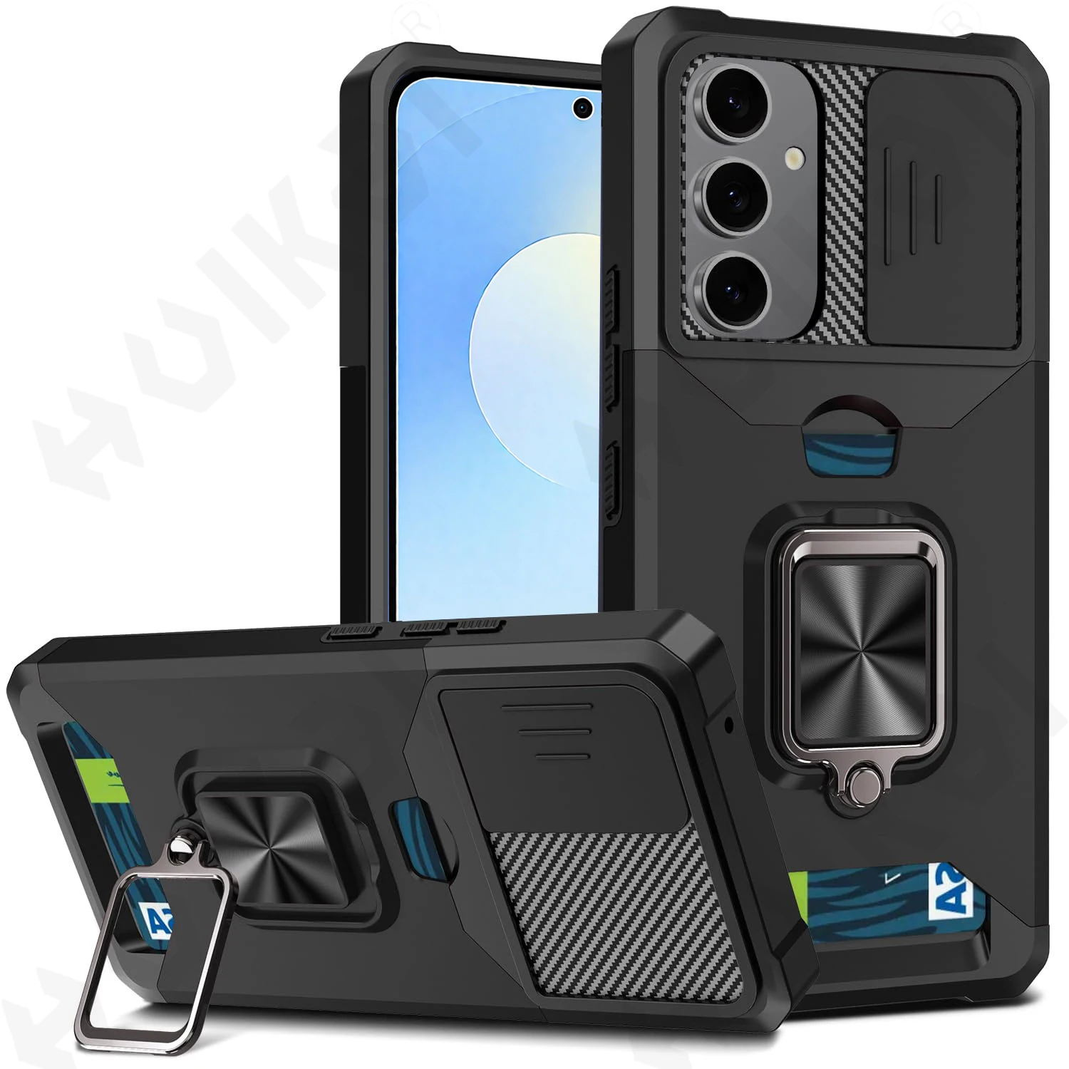 

Case For Samsung S25 S24 S23 S22 Ultra Plus FE A17 A16 A56 A36 A15 5G Slide Camera Card Holder Magnetic Cover