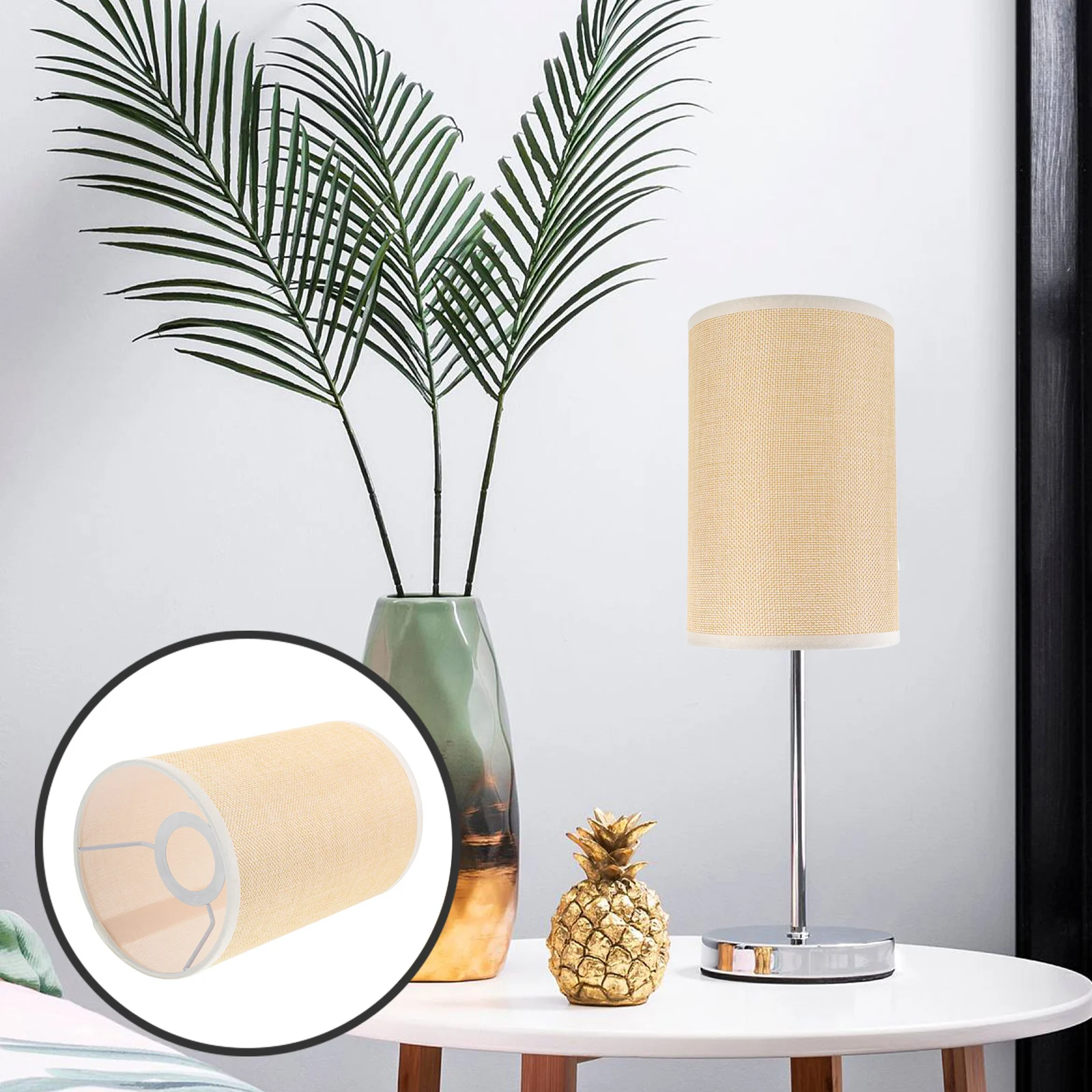 

Round Fabric Lampshade Minimalist E27 Soft Light Easy Install Replacement for Bedroom Living Room Desk Table Lamp Shade