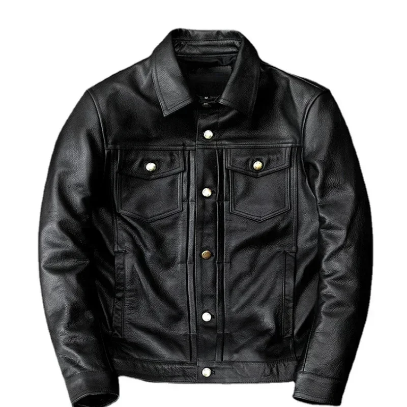 Brand New Genuine Leather Jacket.sales.black Casual Slim Cowhide Coat.mens Clothing.winter Clothes