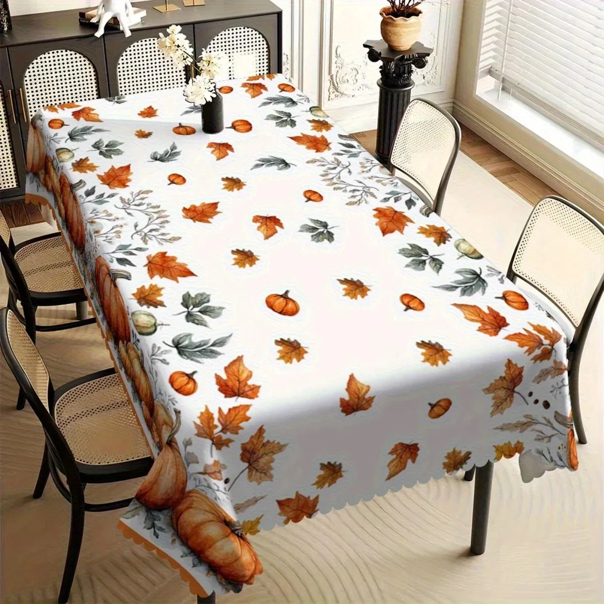 

Autumn Pumpkin Tablecloth Waterproof Polyester 2D Flat Printed Fall Harvest Table Cover For Dining Room Kitchen Home Decor