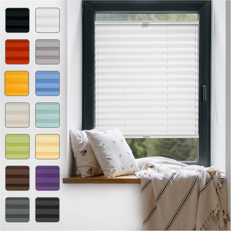 Window Pleated Blind, No Drilling for Gluing, Inner Frame, Thermal Pleated Blind Inside, Roller Blind Brackets on Frame, Folding