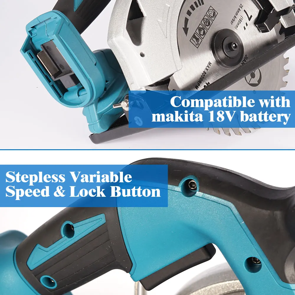 Makita 18V 배터리 사용 미니 전기 원형톱 브러시리스 5 인치 125mm, 무선 0-45 ° 조정 가능 목공 전원 정원 도구