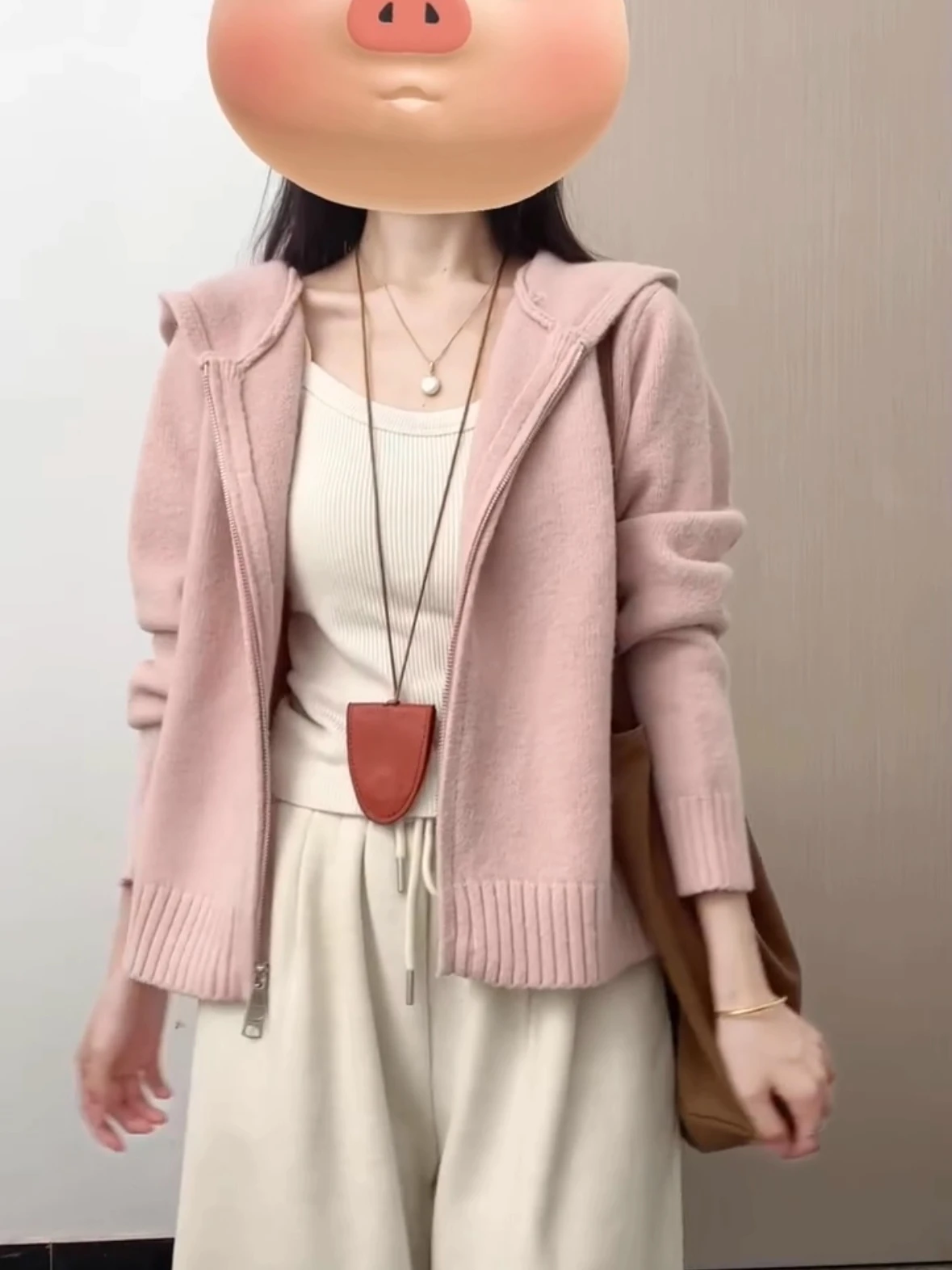 Suéter rosa suave y acogedor de punto con cremallera para mujer, ropa de abrigo informal holgada para otoño e invierno, cárdigan abierto con capucha a la moda, viaje cálido