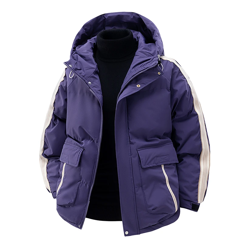 

Повседневная мужская теплая уличная куртка с капюшоном на хлопковой подкладке, модная зимняя уличная одежда 2025 года, свободное ветрозащитное толстое пальто, молодежный топ, парки