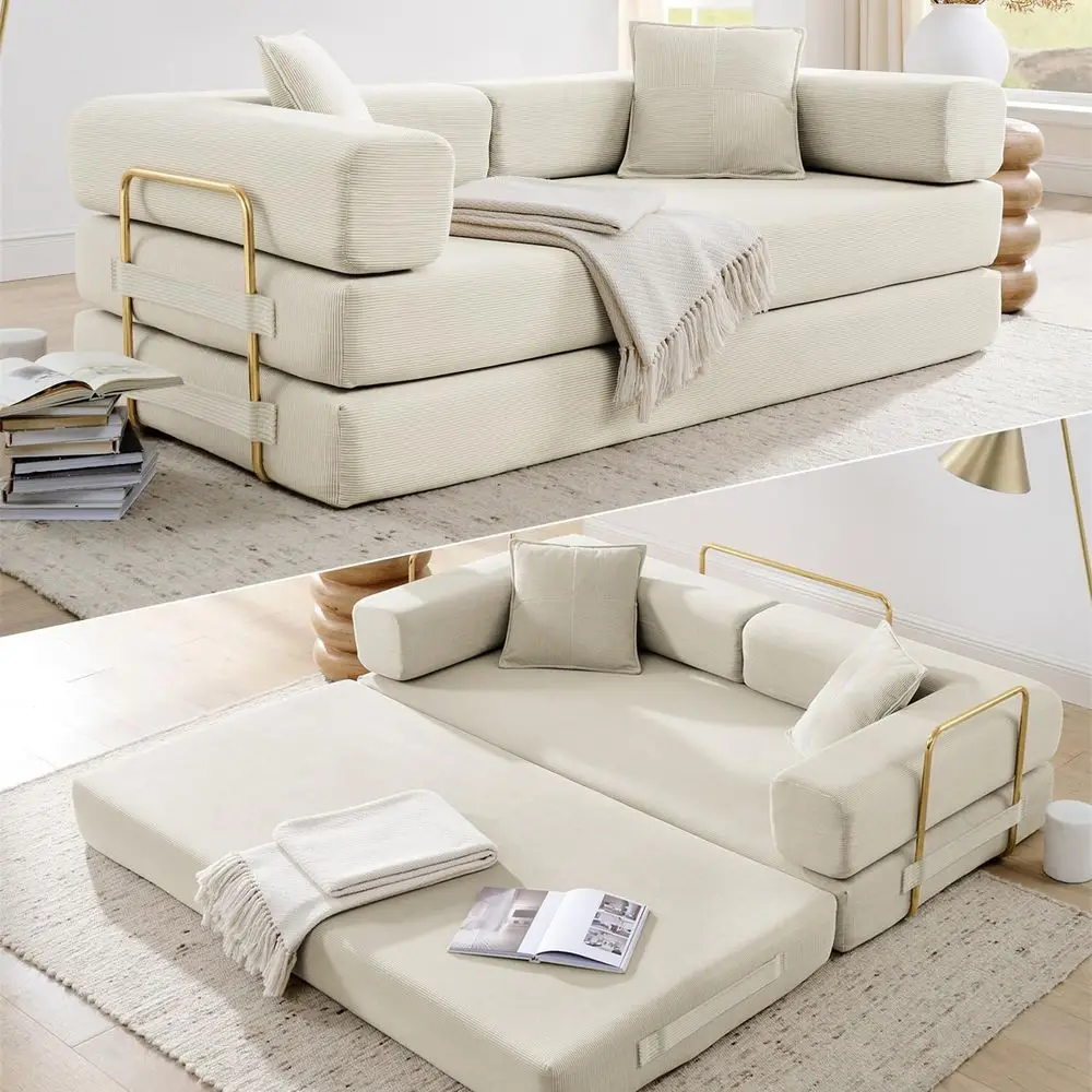 

78 Inch Convertible Sleeper Soa Bed, olding loor MattrCouch with ixed-Shap, uton BonelCouch Lounge Loveseat with Pull Out Bed, N