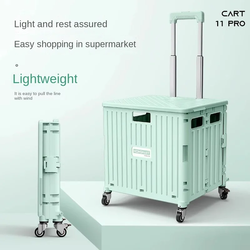 

Supermarket Portable Folding Shopping Cart Luggage Trolley Universal Wheel Plastic Lever Car Trolley