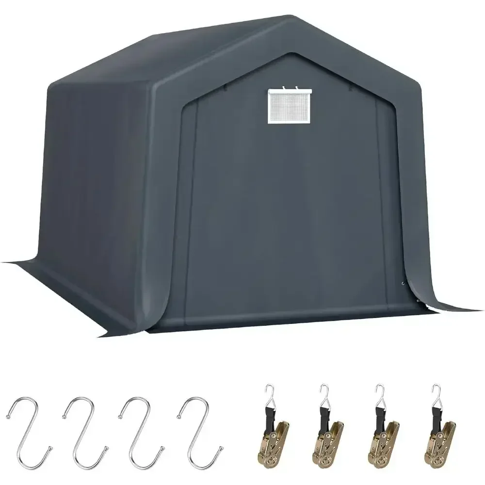 8x12 Outdoor Portable Storage Shed with Roll-Up Door, Ventilation, Waterproof & UV Protection, Gray
