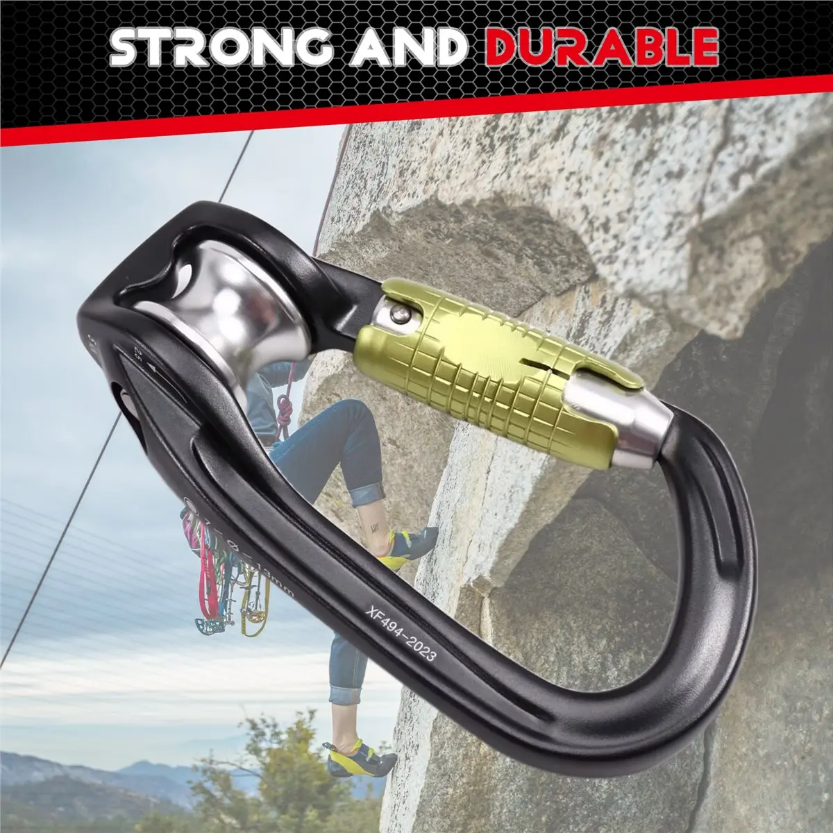 T34C ROLLCLIP Z Pulley Screwlock Carabiner Triact-Lock Locking Climbing Carabiners for Outdoors Rock and Ice Climbing