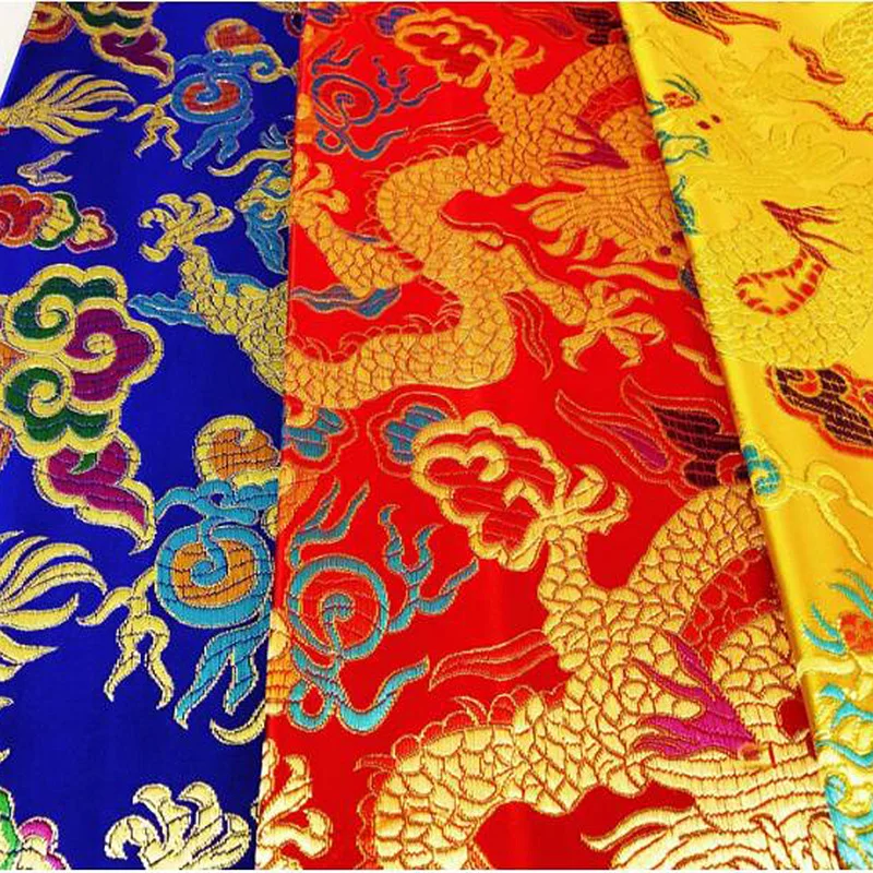 

100x75cm Chinese Brocade Fabric Dragon Pattern For DIY Sewing Hanfu Cheongsam Kimono Wedding Dress Costume Silk Satin Material