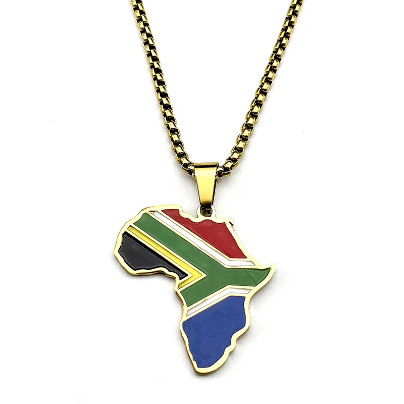 أفريقيا جنوب أفريقيا خريطة العلم قلادة قلادة للنساء الرجال الفولاذ المقاوم للصدأ الملونة المينا الذهب اللون العرقية سلسلة مجوهرات #5