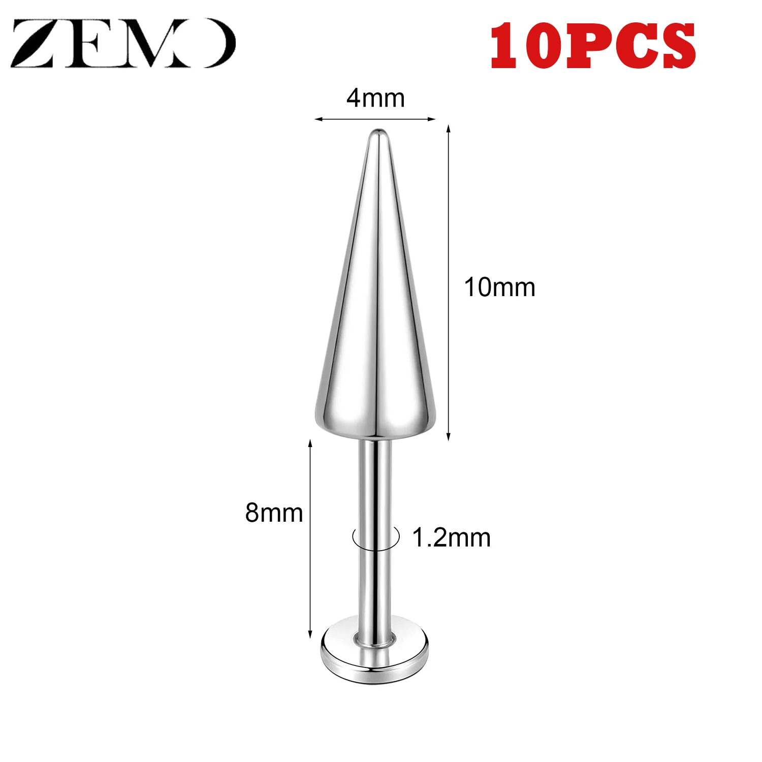 10PCS Stainless Steel Spike Labret Lip Piercing Set