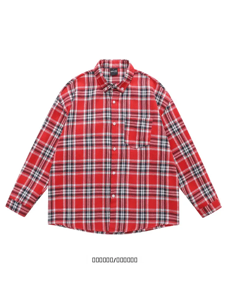 

Loose Casual Plaid Long Sleeve Shirt Sun Protection from American High Street Fashion Shirt for Men And Women