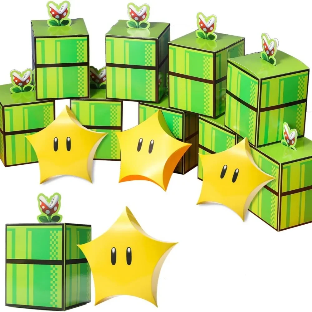 

Super Mario Bro Cartoon Green Water Pipe Stars Gift Box Children's Games Peripheral Mario-themed Party Decorated Candy Gift Box