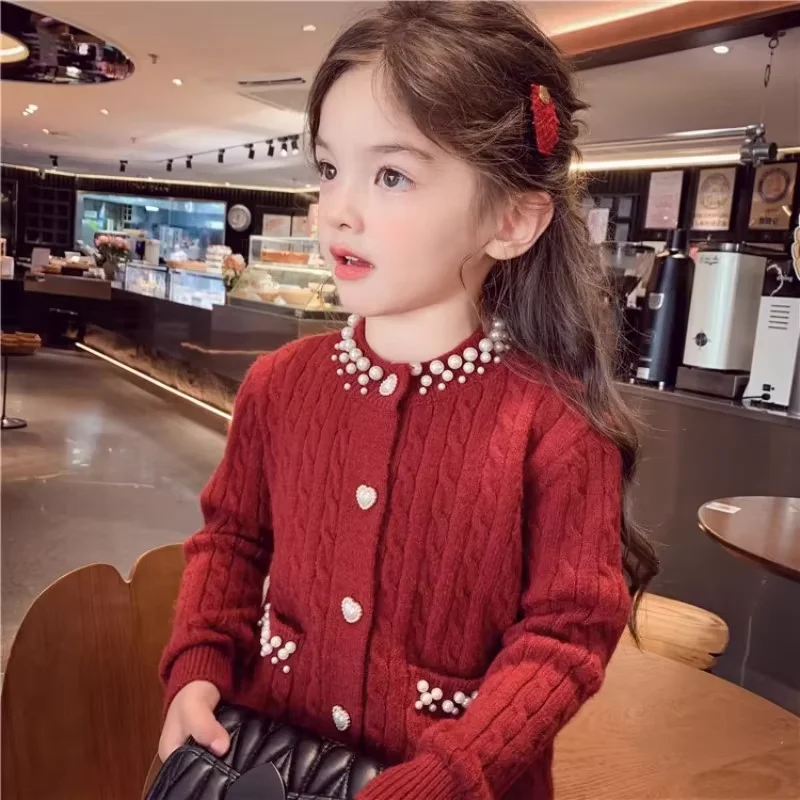 Suéter Cárdigan para Niñas, Primavera y Otoño 2026, Nuevo Modelo Moderno, Chaqueta de Punto con Trenzas, Manga Larga