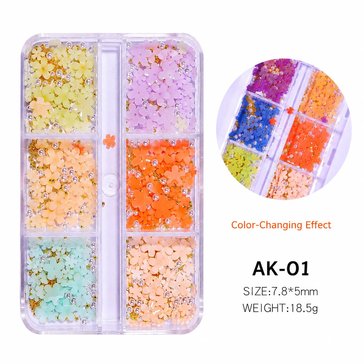 1Set Color Changing Nail Charms 3D Rose Heart Flower Resin Nail Art Decorations Light Sensitive Ornaments for DIY Manicure