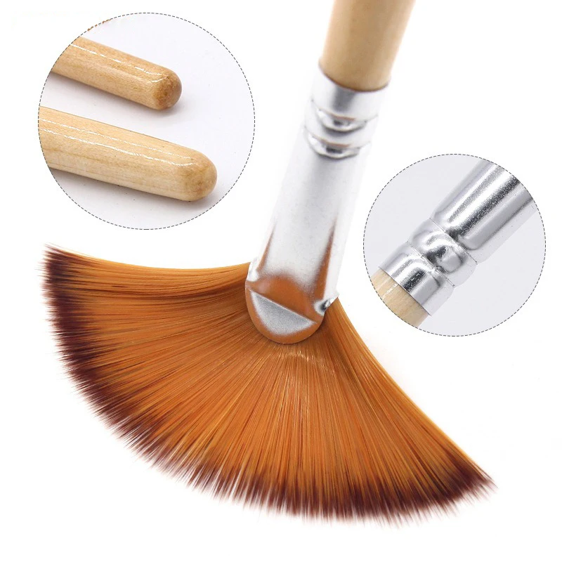 5 Pcs Dual Tone Nylon Hair Paint Brushes Wooden Rod Fish Tail Fan-shaped Hand Drawn Watercolor Art Oil Painting Brushes Set