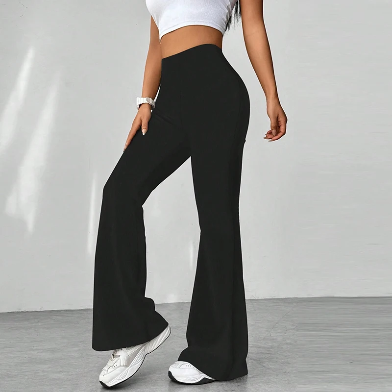 2025 신상 하이웨이스트 여성 스트라이프 배색 슬림핏 마이크로 플레어 팬츠 개성있는 만능 트라우저 여성 가을