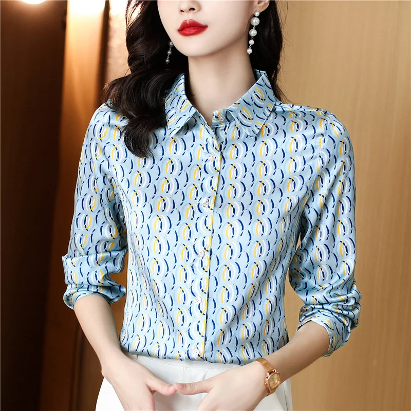 

Shirt Women New Year High-End Noble Lady Printed Mulberry Silk Top