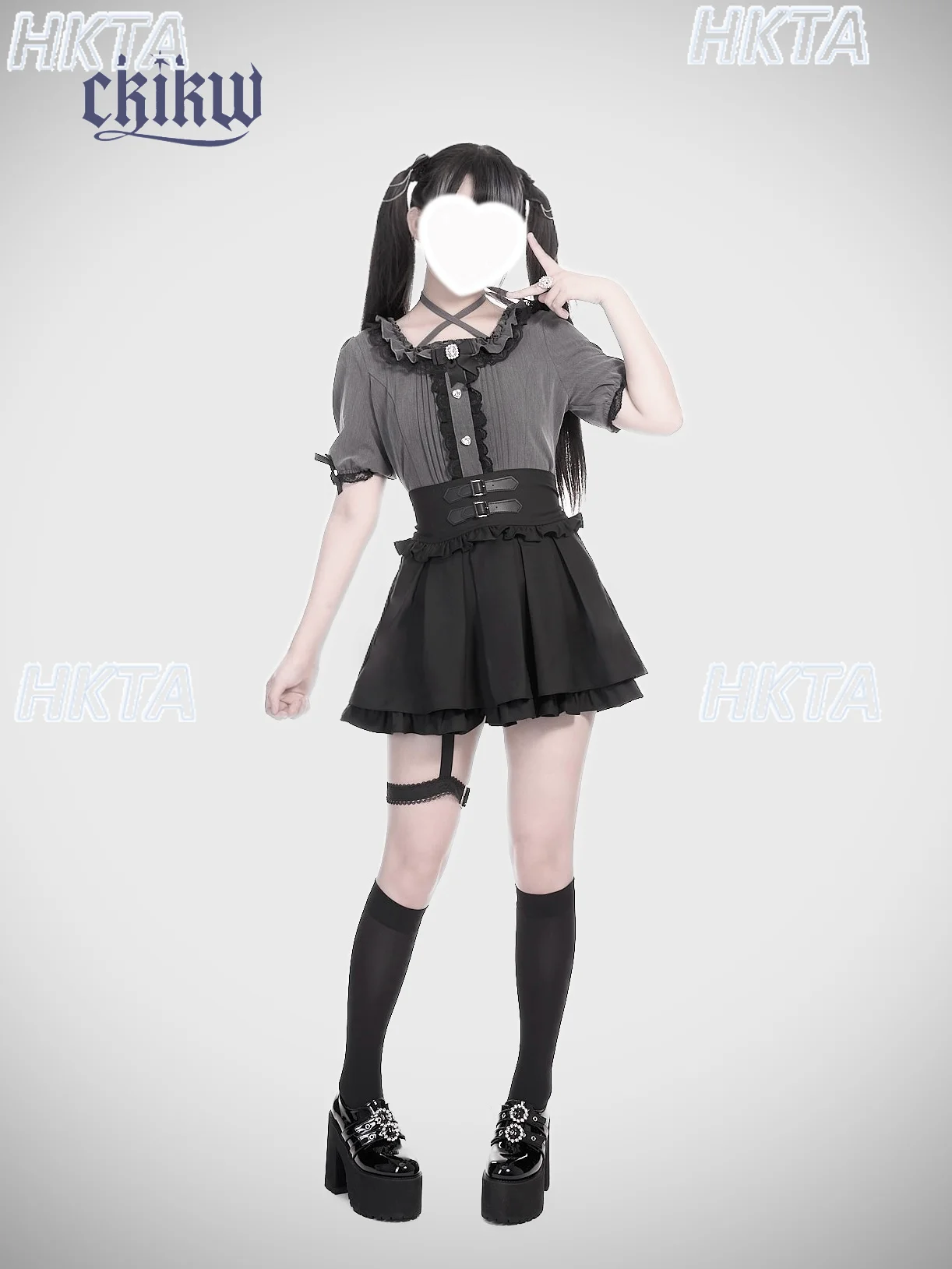 Japonês subcultura cintura fivela de couro perna anel dobrável dupla cintura alta saia preta feminina goth uma linha lolita saias curtas meninas