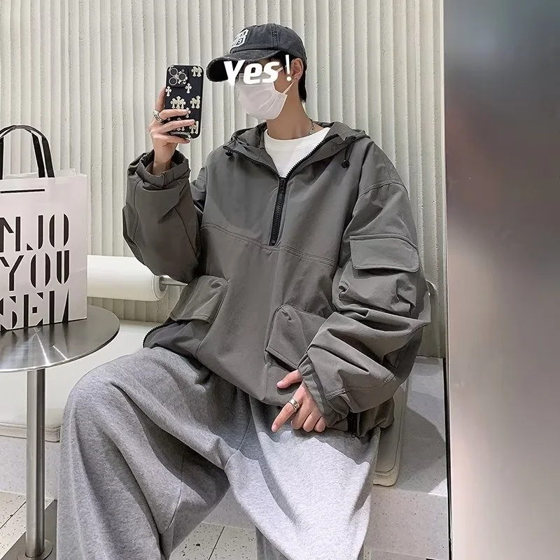 

Large Size Autumn Winter Hoodie American Sle Loose Fit Men's Jaet Casual Workwear Trendy f Zip Windbreaker Coat