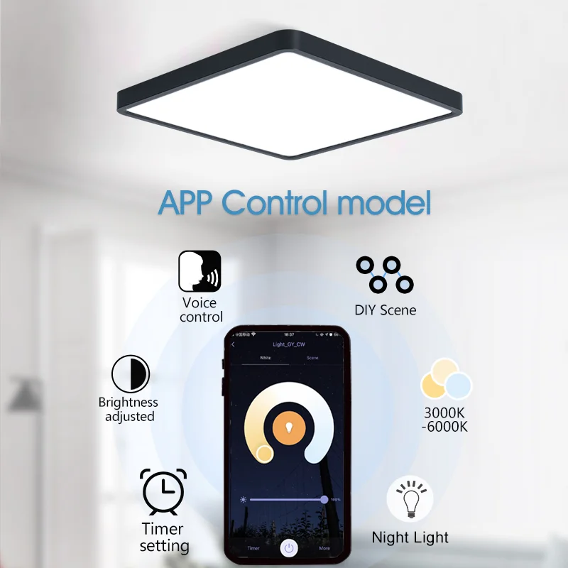 Imagem -03 - Tuya-lâmpada do Teto Led Inteligente com Controle de Voz 36w 24w Controle Remoto Regulável Quadrado Cct Sala de Estar Quarto