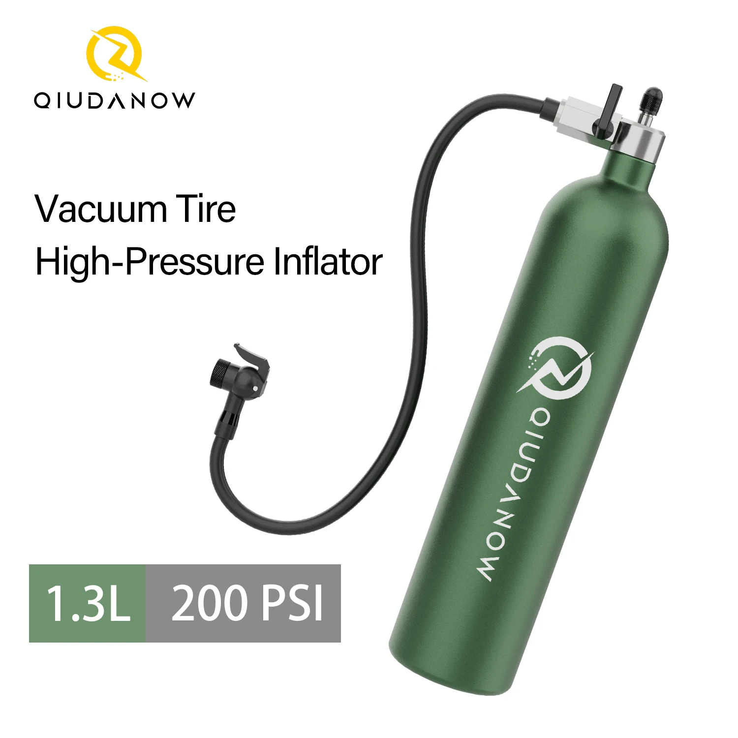 

QIUDANOW 1.3L Aluminum Alloy Tire Air Booster fit Clik/Presta/Schrader/Dunlop Valves 200PSI for MTB Road Bike Reinflatable