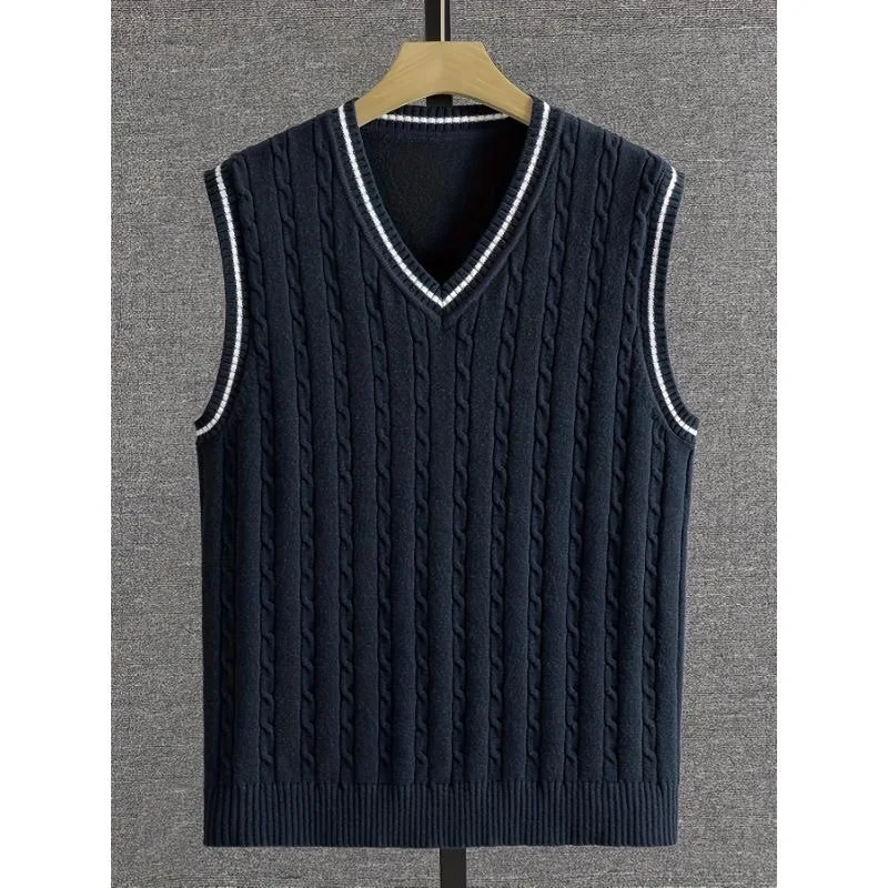 

Men's V-Neck Knitted Vest Color Block Cross-Border Fashion Inner Wear Regular Length Casual Sleeveless Top in Other Material