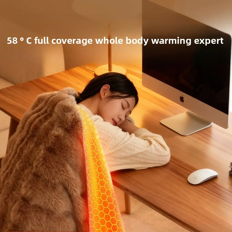 Electric Heating Blanket Portable Shawl For Office Leg Warming Temperature Adjustable Timing Whole Blanket Heat Conduction Mat