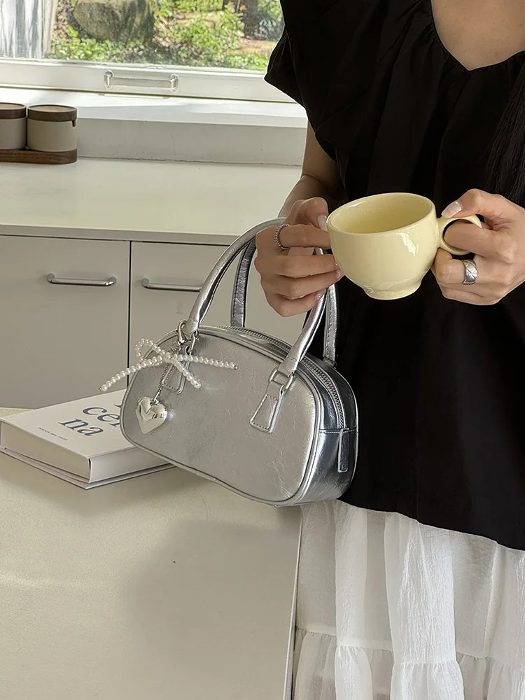 

2026 New Handbag Small Square Crossbody Bowling Bag Boston Pillow Bag Women's Stylish Versatile Soft Leather Purse for Daily Use