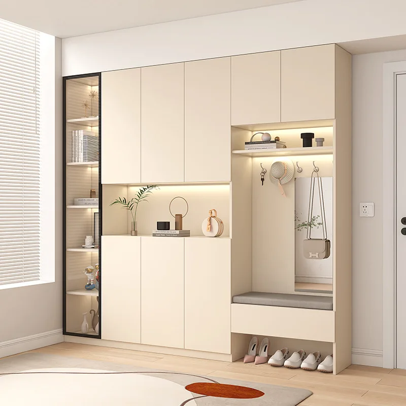Entry door, entrance cabinet, household partition, foyer glass integrated against the wall