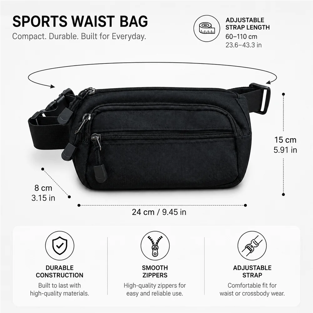 Wasserdichte Sporttasche für Herren mit großem Fassungsvermögen – Möglichkeit als Hüfttasche, Brusttasche, Umhängetasche, ideal zum Laufen, Camping, täglichen Tragen – Detail 4