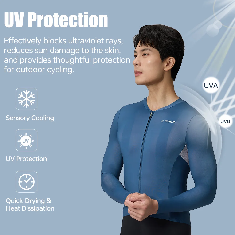 

X-TIGER Men Pro Cycling Jersey 3 Pocket Breathable Long Sleeve T-Shirt Soft Quick-Drying MTB Road Bike clothing forSpring Autumn