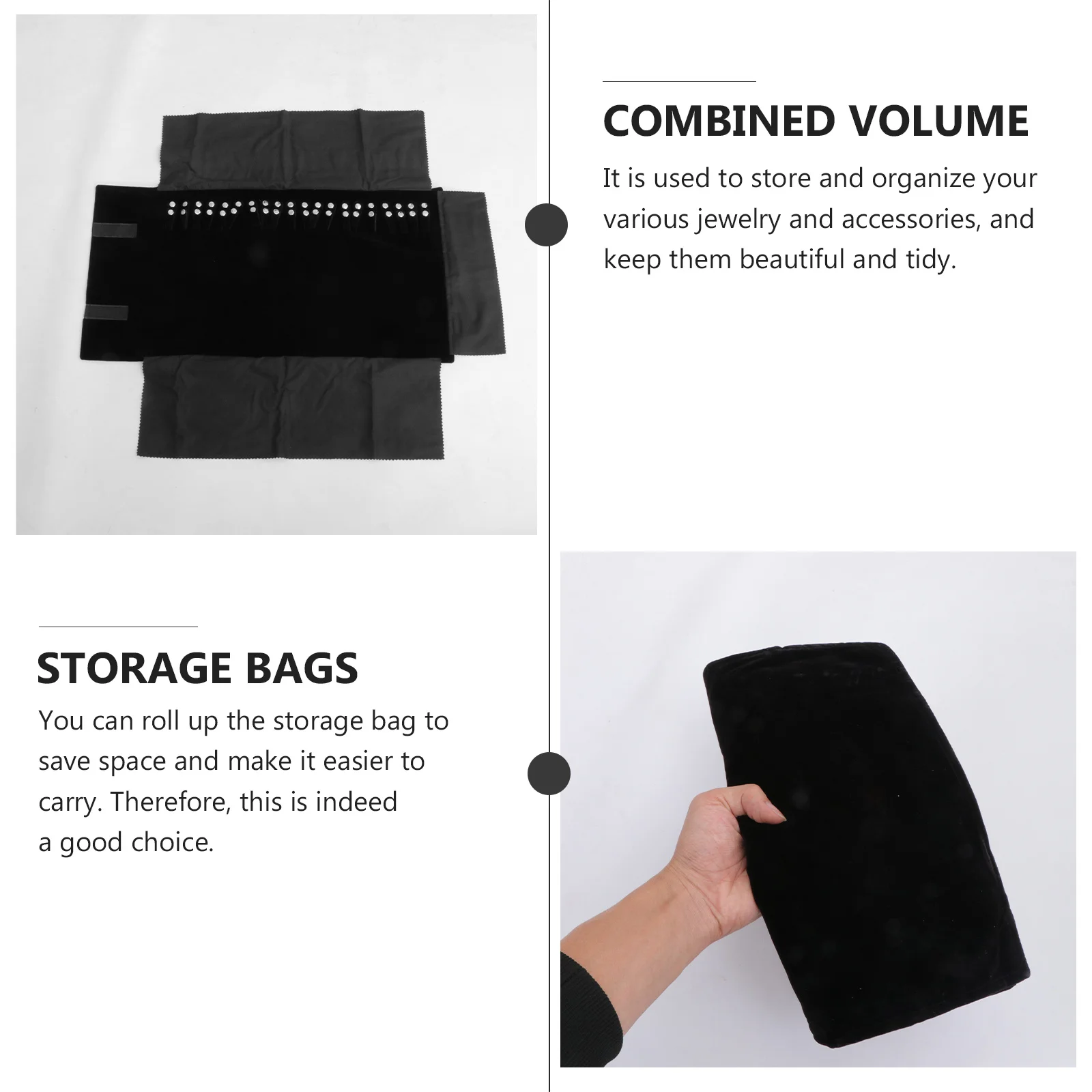 Jewelry Roll Bag Black Compact Durable Organizer for Travel Storage Necklace Bracelet Earrings Pouch Jewelry Roll Bag